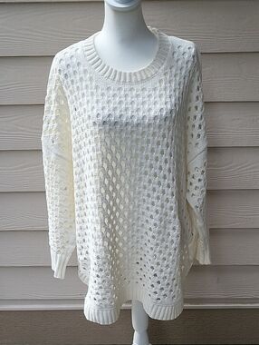 Torrid Cream Ivory Open-Knit Sweater Size 3X Lightweight Crewneck